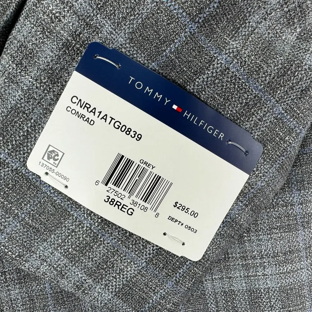 Tommy Hilfiger Mens TH Flex Modern Fit Plaid Windowpane Sport Coat Gray Blue 38R